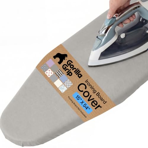 Gorilla Grip Padded Ironing Board Cover 15x54 in Silver, Heat & Stain Resistant