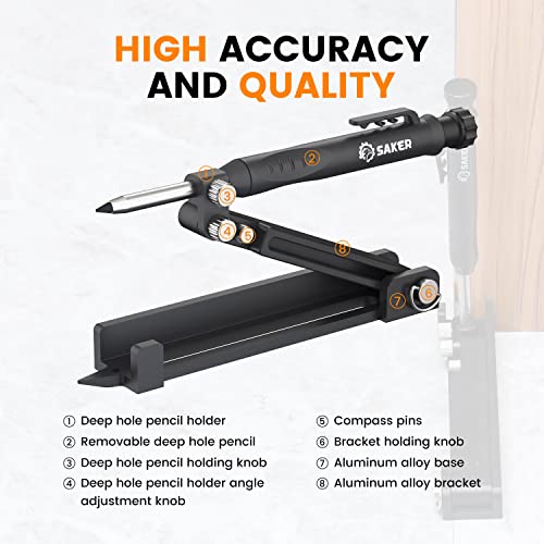 Saker Aluminum Scribing Tool 5.5 Inch - Multi-Function Marking Gauge