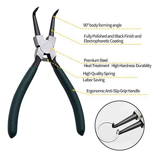Snap Ring Pliers Set, 2pcs 7" Internal/External Circlip Pliers Kit with Bent Jaw, Heavy Duty Precision Spring Loaded Pliers for Ring Remover Retaining and Remove Hoses, Gaskets