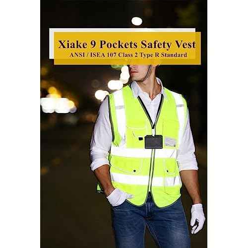 XIAKE 9 Pockets Class 2 High Visibility Reflective Safety Vest for Men Women,Meets ANSI/ISEA Standard