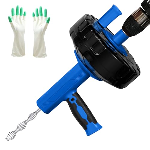Drainsoon Blue 33Ft Auto-Feed Drain Auger Hair Clog Remover for Plumbing