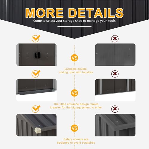 Shintenchi 5x3 FT Dark Gray Outdoor Storage Shed with Lockable Door, Waterproof Weather-Resistant Tool Garden House