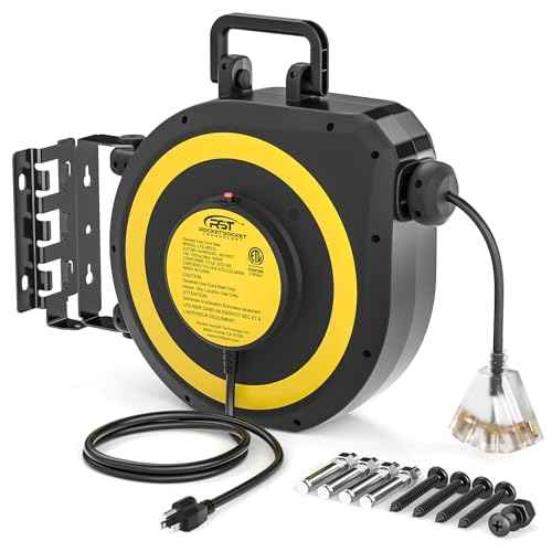 CRST 50 FT Retractable Extension Cord Reel, 14AWG/3C SJTOW Heavy Duty Power Cord with 3 Grounded Outlets Lighted Triple Tap, 13A Circuit Breaker, 180¡Æ Swivel Bracket, ETL Listed