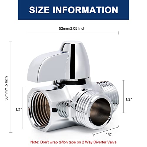 NearMoon Solid Brass 3-Way Shower Arm Diverter Valve Chrome Fixed Nut