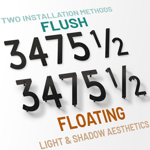 Monlyey 4 Inch Black Aluminum House Numbers - Floating & Wall Mountable