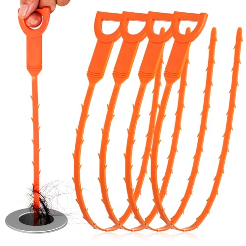 QUIUMES 4-Pack 20 Inch Flexible Drain Snake Clog Remover for Hair & Debris