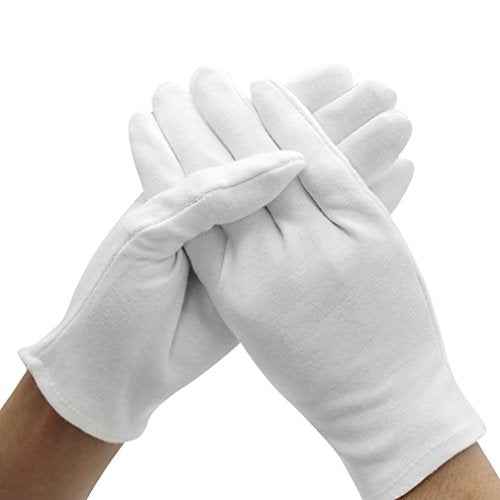 White Cotton Gloves, 6 Pairs 9.4'' Extra Large Size 12 Pcs Gloves