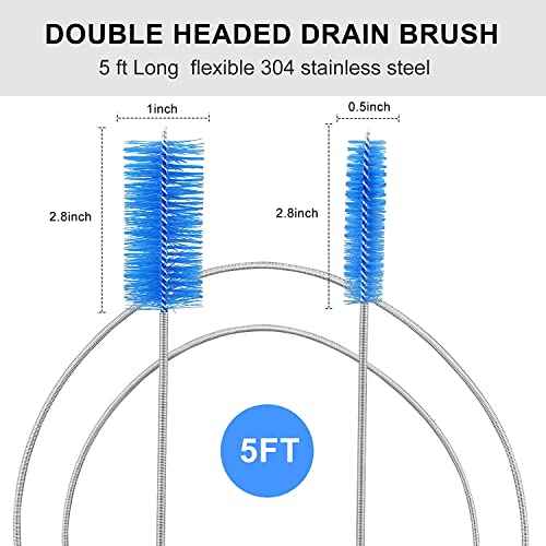 Flexible Straw Drain Brush Line Cleaner - 5 Ft Long Nylon Cleaner Double Ended Elastic Hose Pipe and 3 Pcs 10 Inch Straw Cleaning Brush for Tumbler, Sippy Cup, Bottle and Tube