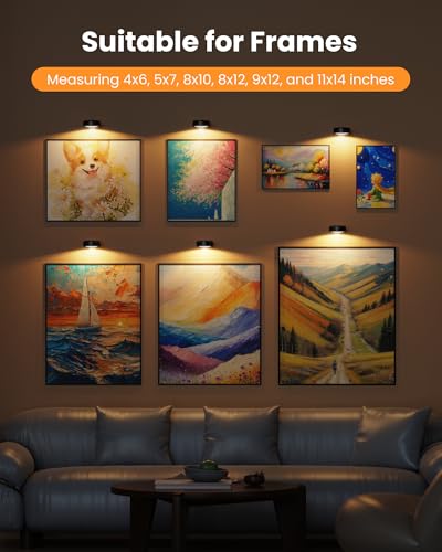 Black 3 Pack Rechargeable Magnetic LED Picture Lights with Remote – Art Frame & Wall Decor