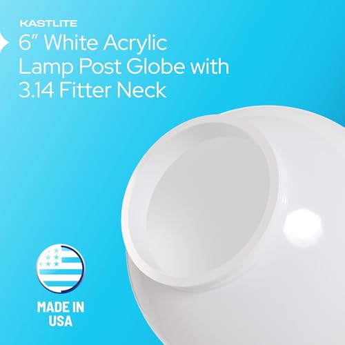 KASTLITE 6" White Acrylic Lamp Post Globe with 3.14" Fitter Neck