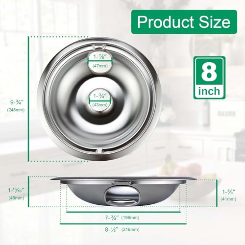 Purelux 4-Pack Chrome Drip Pans for GE/Hotpoint Stove – 1x8in + 3x6in Replacement