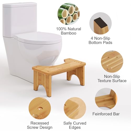 Uaniar Bamboo Toilet Stool Natural 6.7"H Wooden Squatting Potty for Adults