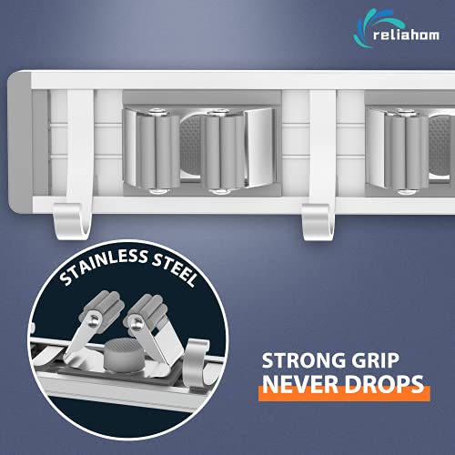 Reliahom Silver Wall Mount Broom Holder with 4 Racks & 5 Hooks - 1 Pack