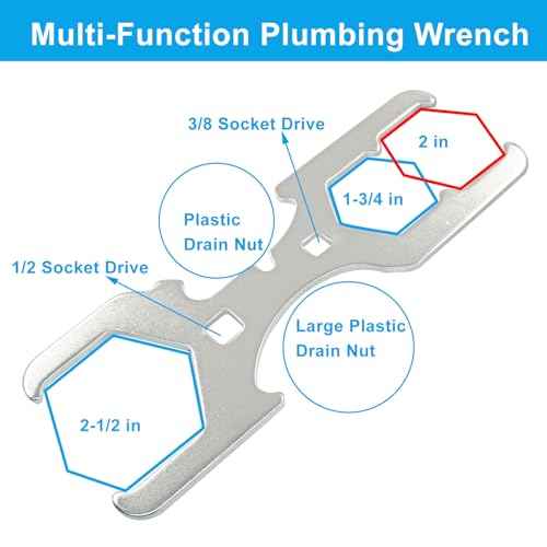 3 Way Plumbers Wrench, Sink Drain Wrench Fits 1-3/4 Inch, 2 Inch, 2-1/2 Inch Nuts, Basket Strainer Wrench Multifunction Plumbing Wrench for Installing, Locking Nuts