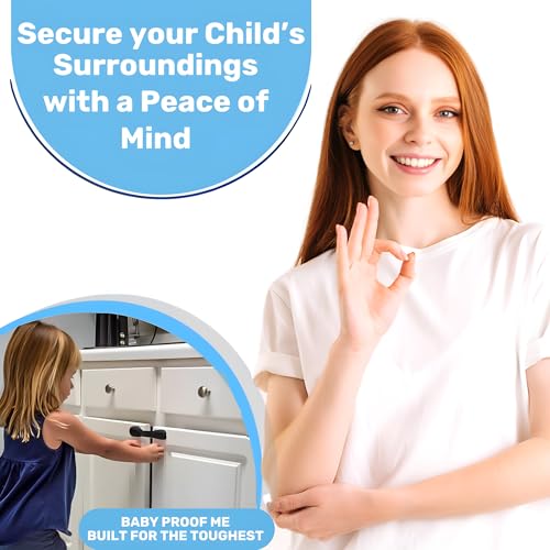 Baby Proof Me Black Child Safety Cabinet Latch Set, 6 Pack, RV & Home Use