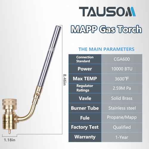 Propane Mapp Gas Torch Head 360¡Æ Rotatable Nozzle, Plumbing Torch Flame Adjustable Fuel by Propane Mapp Map-Pro Canisters, High Intensity, Brass Pressure Regulator