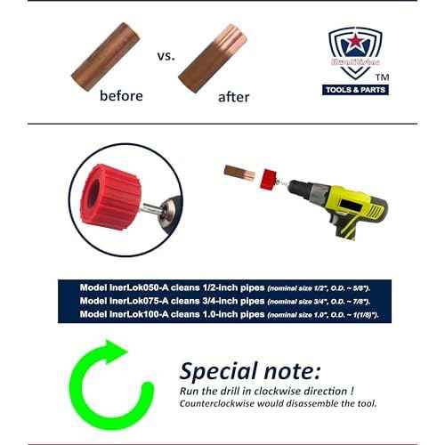 1/2-Inch[3PC] Copper Pipe Cleaner for Power Drill, Model InerLok050-A [1/2¡± Tube Cleaning Brush & 2 Brushing Pieces] Cleans Copper Pipes for Soldering, w/ Stainless-Steel Wire Bristles & 1/4¡± Shank