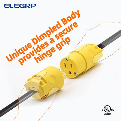 ELEGRP 15 Amp 125V NEMA 5-15R Grounding Electrical Connector Replacement Cord Outlet - Yellow, 1 Pack, Model 1 / Connector
