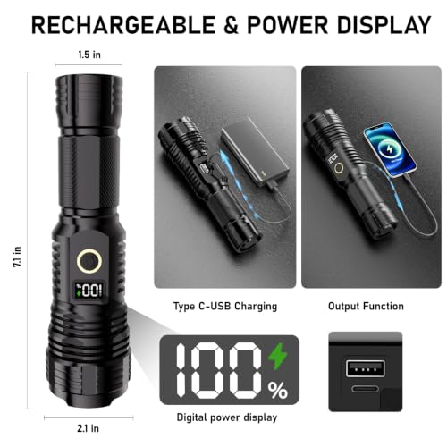 CHILDBOT Black Rechargeable 100000LM LED Flashlight Super Bright Tactical Light