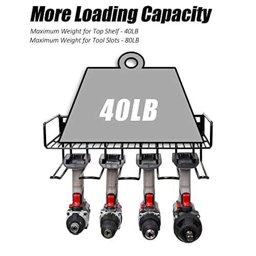 Heavy Duty Tool Organizer, 16"W x 7.48"H x 5.51"D, 4 Wall Mount Anchors, 3.95" Between Slots, Sturdy Steel Construction, Ideal for Power Tools