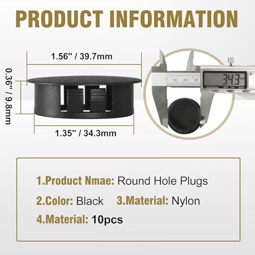 Masendelk 35mm Plastic Hole Plugs - Black, Snap-in End Caps, 10pcs, 1-3/8"