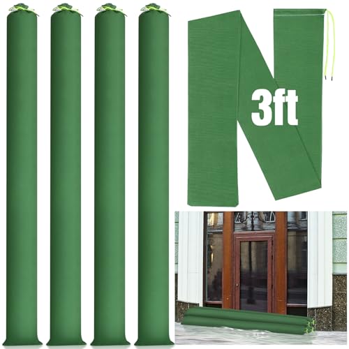Threan 4 Pack 3ft Flood Barrier Sandbags for Flood Prevention - Green, Heavy Duty Canvas