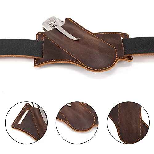 Knife Sheath,Belt Buckle Knife Sheath,Leather Knife Sheaths for Belt,Pocket Knife Folding EDC Belt Knife Holster,Open Top Knife Belt Leather Sheath for 5 inch Folding Knife.Gift for Men.