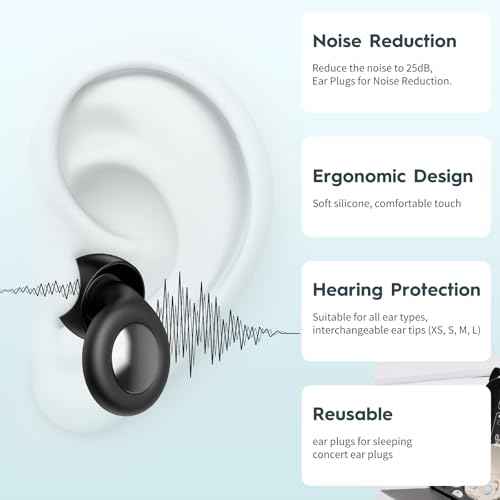 Ear Plugs for Sleeping Noise Cancelling, 25dB Ear Plugs for Noise Reduction with 8 Ear Tips, Reusable Silicone Earplugs Hearing Protection for Concert, Motorcycle, Sleep,and Snoring