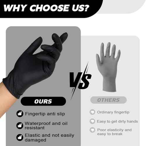 FINITEX Nitrile Disposable Gloves - Black, 3.5mil, 100PCS, Powder-Free, Medical & Exam, Food Gloves