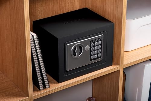 Ellaig Black Digital Wall Safe 9.05x6.7x6.7 Inches Mini Security Safe for Jewelry Coins & Guns