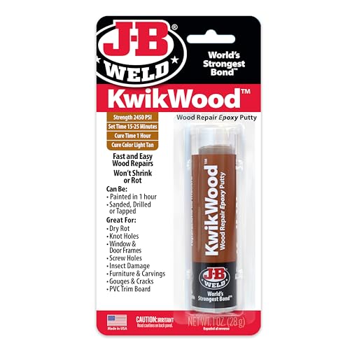 J-B Weld KwikWood Wood Repair Epoxy Putty Stick 3.5 Inch - Light Tan, 1 oz