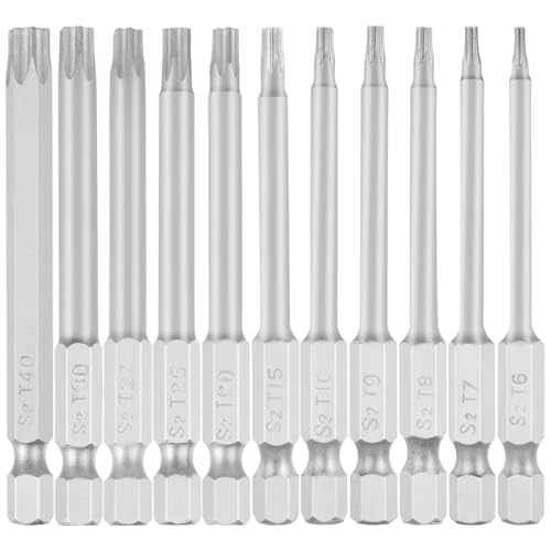 11 Piece Torx Head Screwdriver Bit Set - 1/4 Inch Hex Shank T6 T7 T8 T9 T10 T15 T20 T25 T27 T30 T40 Torx Head Screwdriver Drill Set,S2 Steel 3 Inch Long Drill Bits