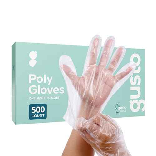 GUSTO Disposable Poly Gloves for Food Prep, Cooking & Food Service ? Clear Plastic, Latex & Powder Free, One Size