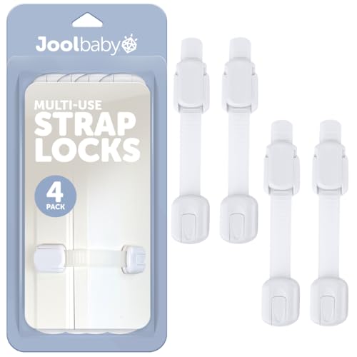 Jool Baby Child Safety Strap Locks 4 Pack - Babyproof Cabinets Drawers Fridge Toilet & Trash Cans, No Tools Needed