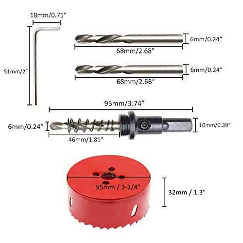 Hordion 95mm/3 3/4 inch Hole Saw Bi-Metal Saw Drilling Tool with Twist Drill Bit & L Hex Wrench for Cornhole Boards Wood Plasterboard Plywood Plastic
