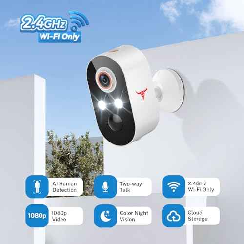 1080P Security Camera Wireless, Color Night Vision, Human Detection, Cloud Storage, 2-Way Audio, 2.4G WiFi, Live View, Indoor Outdoor Surveillance (2 Spotlights)