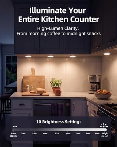 EZVALO 6-Pack White RGB Under Cabinet Puck Lights with Remote & Motion Sensor