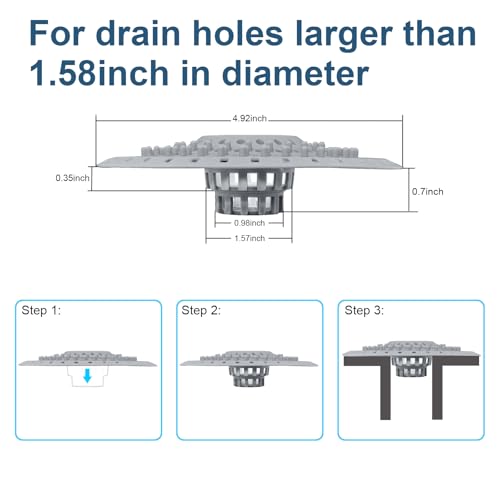 Silicone Bathtub Drain Hair Catcher - Collapsible Drain Strainer for 1.48''-1.75'' Drains, 3 Pack