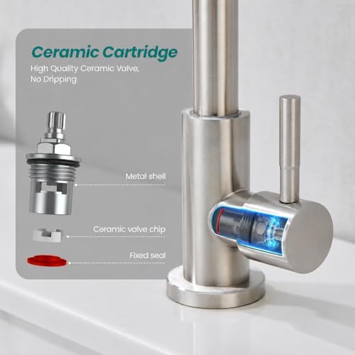 Brushed Nickel Cold Water Faucet - Stainless Steel Single Hole Utility Sink Tap