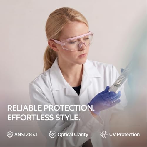 Pink UKNOW Safety Goggles Over Glasses Anti-Fog Protective Eyewear with Clear Wraparound Lens