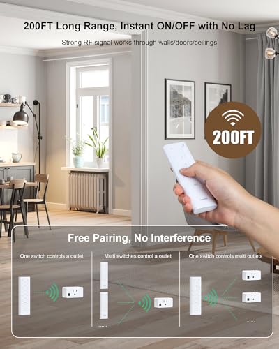 Wireless Remote Control Outlet - 200FT RF Range, White Rectangle Socket