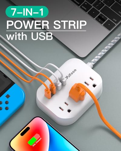 Mifaso 5Ft White Power Strip with USB Ports - Cruise Ship & Travel Essential
