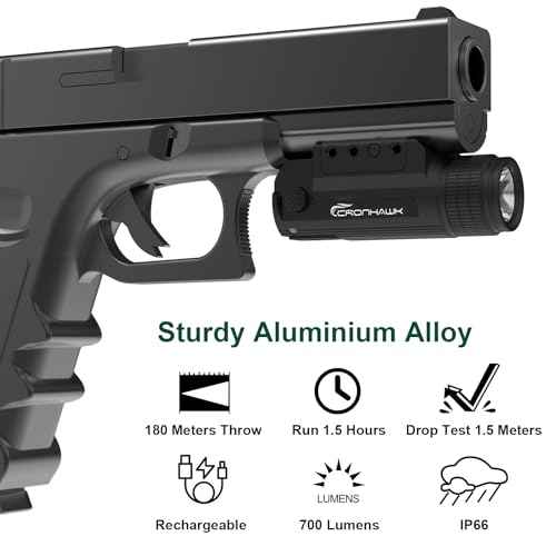 2 Pieces Rechargeable 700 Lumen Pistol Flashlight Rail Mounted Handgun Light