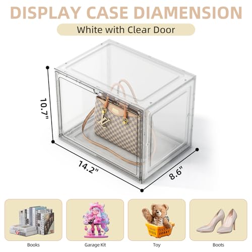 XL-5 Pack Purse Organizer for Closet - White, Stackable Handbag Storage with Magnetic Door