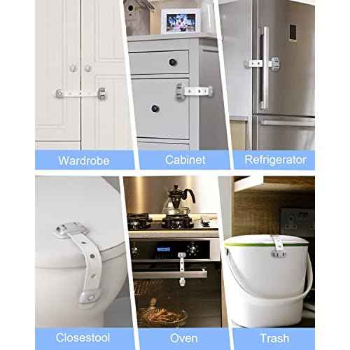 Fridge Locks,Refrigerator Door Lock,Child Proof Safety Cabinet Lock with Strong 3M Adhesives,Fridge Locks for Kids,Adjustable Strap Multi-Purpose for Cabinet,Drawers,Freezer,Oven (4 Count (Pack of 1))