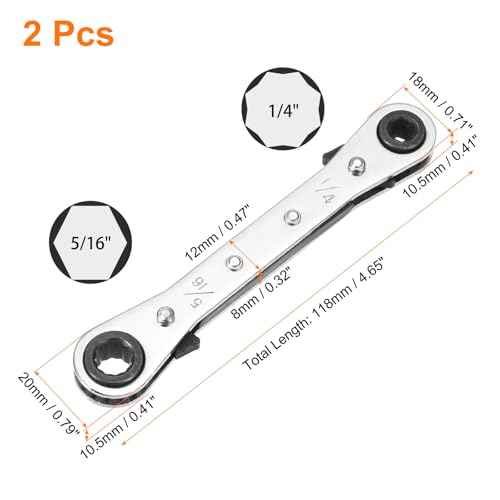 HARFINGTON 2pcs Double Box End Reversible Ratcheting Wrench 1/4" x 5/16" CR-V Steel 180 Degrees SAE Double Head 12-Point 24-Teeth Adjustable Ratchet Gear Socket Spanner, Silver Grey