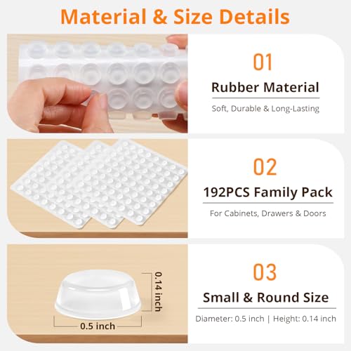 CHUNZEXI 192 pcs Clear Rubber Bumper Pads 1/2 inch Round Silicone Cushions