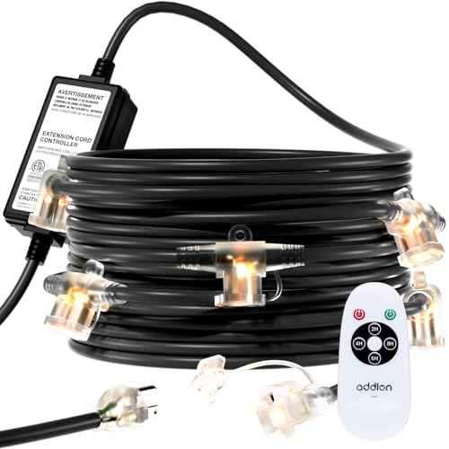 addlon 50FT Outdoor Extension Cord with Remote Control, 6 Outlets with Indicator Lights, Heavy Duty 16/3 SJTW Weatherproof Power Cable for Christmas Halloween Decorations, Black, ETL Listed