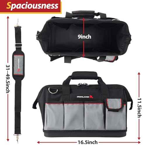 IRONLAND Tool Bag Organizer 16.5 Inch for men, Waterproof Heavy Duty ToolBag Organizer Storage, Tool box Organization, Soft Handle Large Zipper Carrying Toolbox, Dad Men Mechanic Birthday Gift