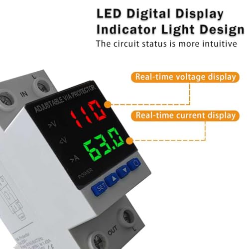 Aeliussine 2-Pack 63A Adjustable Voltage Protector 110V/220V Circuit Breaker